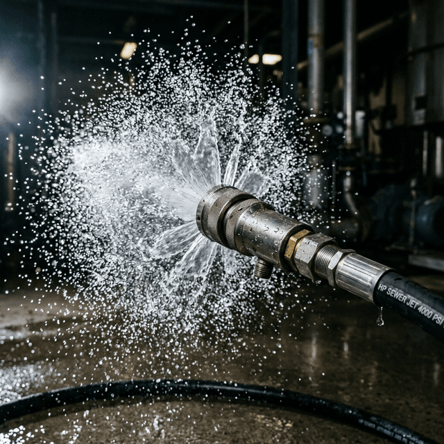 High pressure water jetting nozzle in action