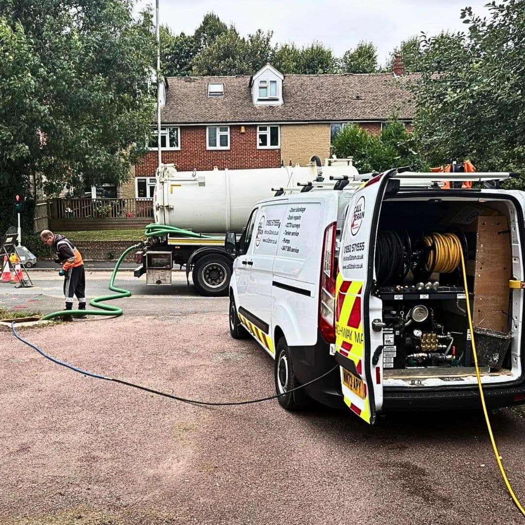 Call2Drain tanker and jetting equipment on site