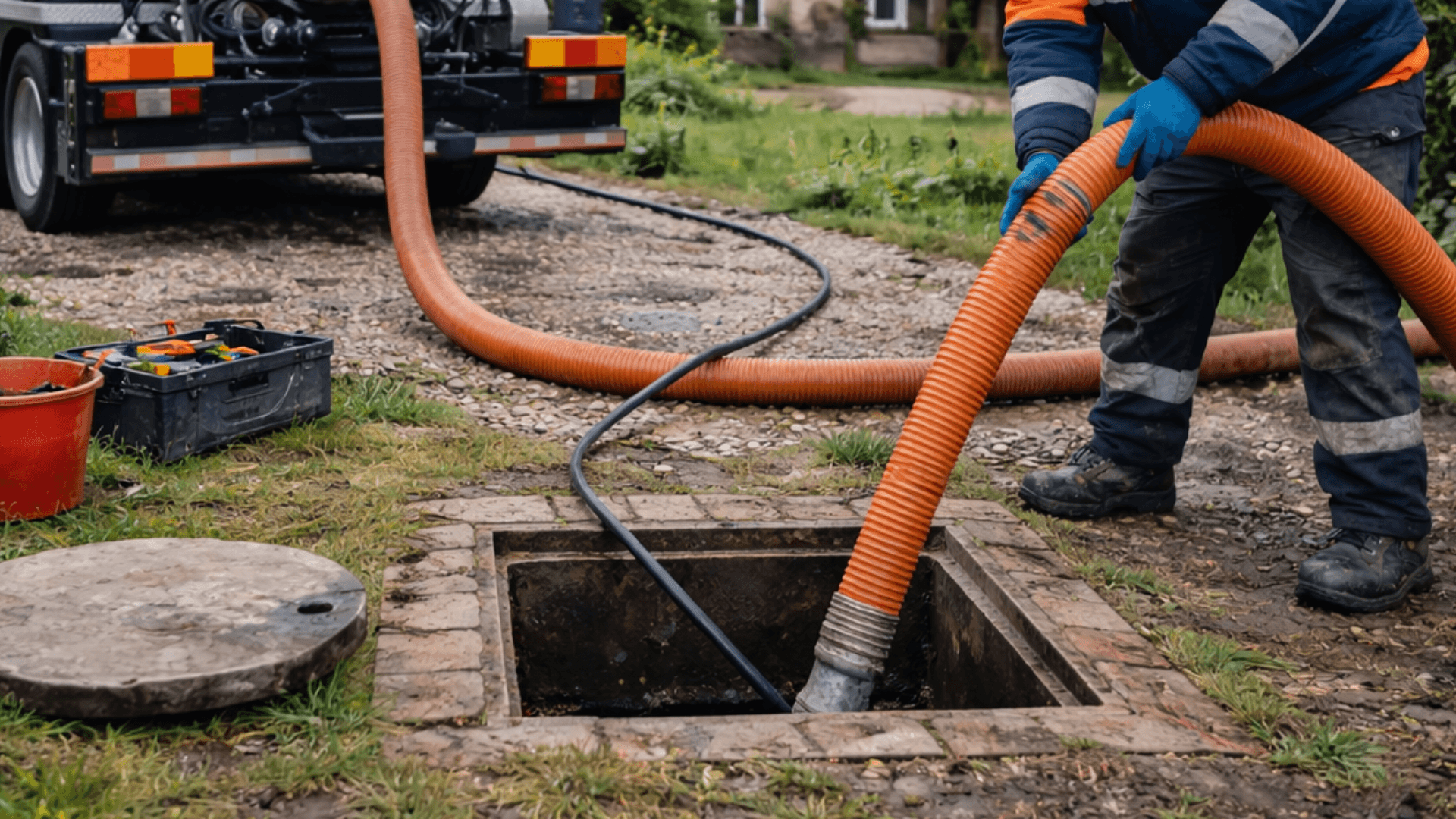 Cesspit emptying service using specialist drainage equipment
