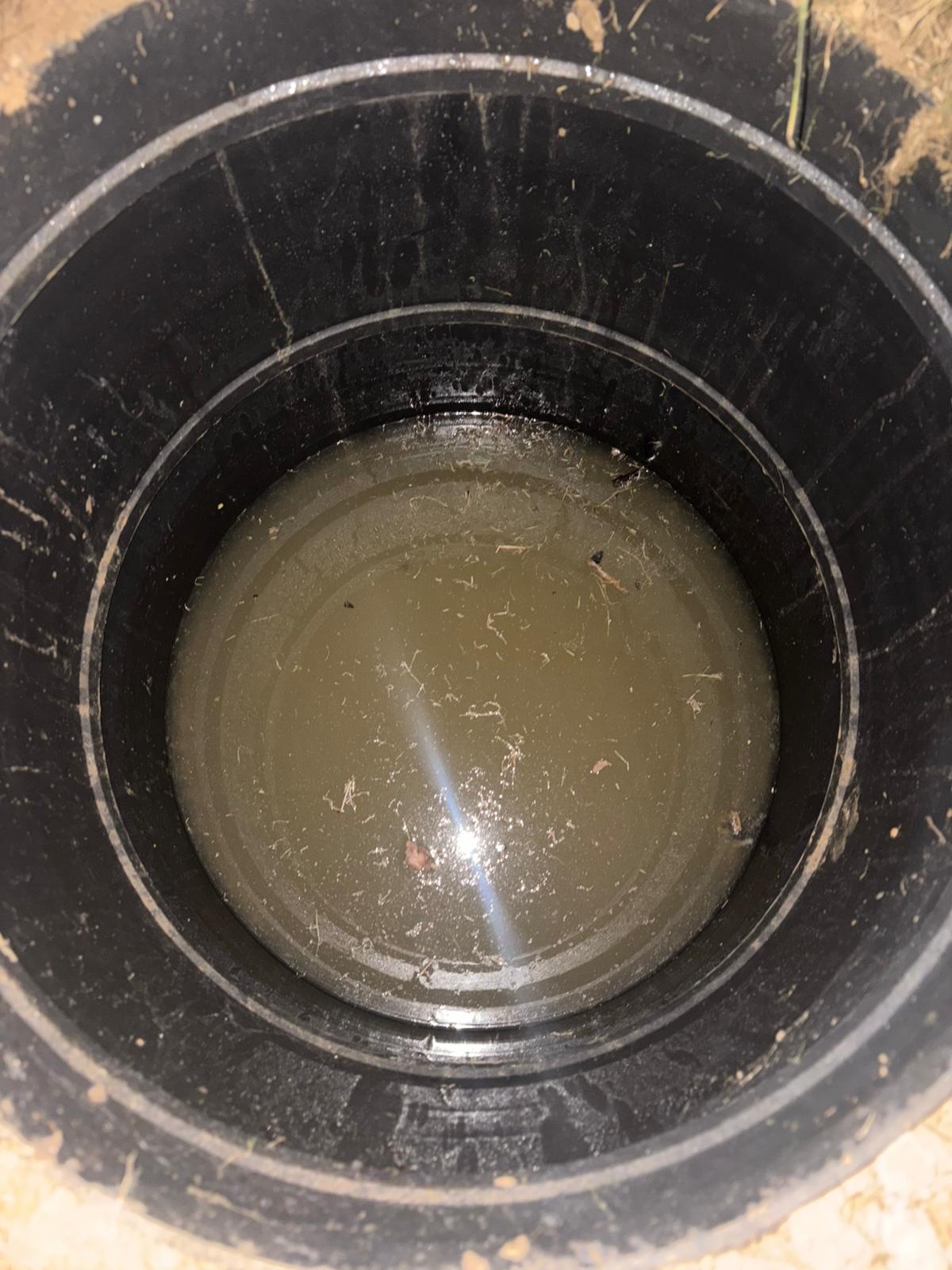 Interior of a cesspit with murky water during inspection